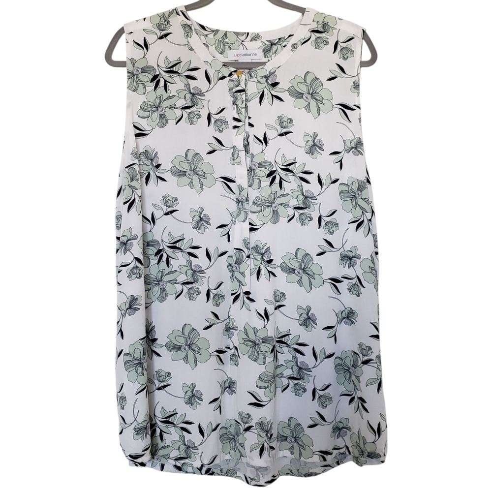 Liz Claiborne Blouse Womens Size XXL Sleeveless Floral White Green Beach Boho